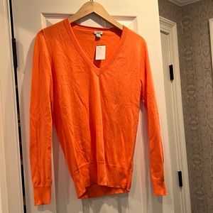 Bright orange V-neck JCrew Cotten sweater